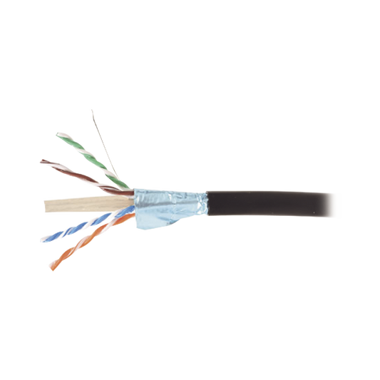 Bobina de Cable Blindado F/UTP de 4 Pares, Para Exterior con Gel, Cat6A (23 AWG), Industrial para Climas Extremos, Enterrado Directo, Color Negro, 305 m