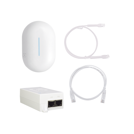 KIT Punto de Acceso Wi-Fi 6 AP6-Pro / 1 Inyector POE 802.3at / 1 Patchcord de 1 Metro + 1 Patchcord de 3 Metros Ideal para Instalación de Hotspot / compatible con la plataforma PURPLE