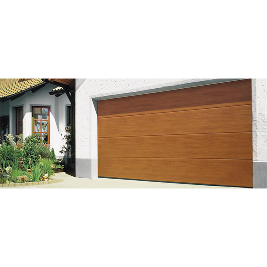 Puerta de Garage D/ Alta calidad / 14x8 pies / AISLADA / Estilo Americana / Imitacion Madera / Golden Oak / Linea Central .