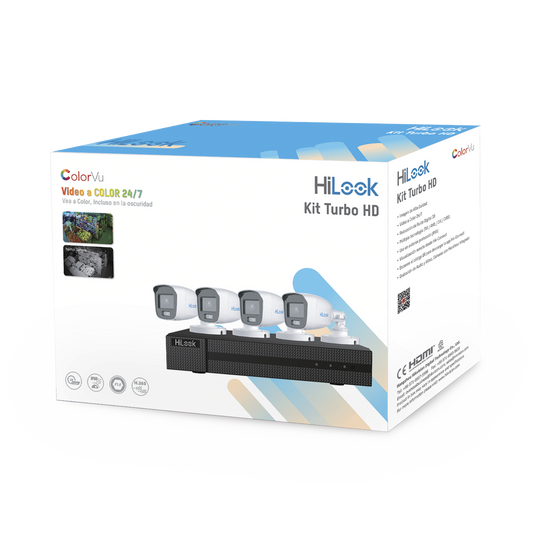 Kit TurboHD 1080p / DVR 4 Canales / 4 Cámaras Bala ColorVu con Micrófono Integrado / Fuente de Poder / Accesorios de Instalación