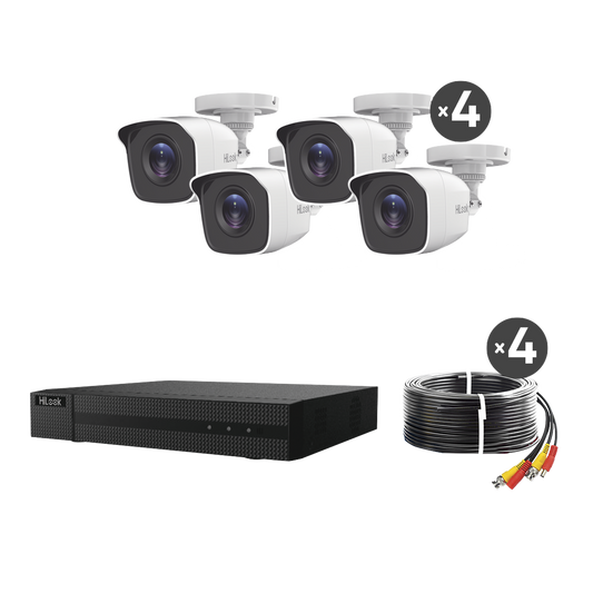 KIT TurboHD 1080p / DVR 8 canales con H.265+ / 4 Cámaras Bala Metálicas / Fuente de Poder / Accesorios de Instalación