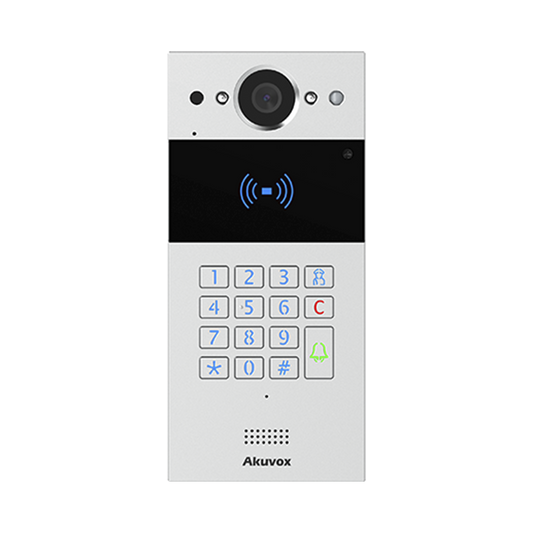 Videoportero SIP / Teclado y Lector de Tarjeta / Notificación App / Notificación Llamada Telefónica / Configuración en la Nube / POE / IP65 / Cámara de 2 MP / NFC / PIN Temporal para Visitas / Control de 2 Puertas