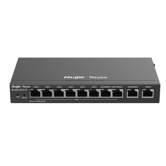 Router Balanceador con Función SD-WAN, PoE+ hasta 110w, 10 puertos gigabit (8 puertos PoE), soporta 4x WAN configurables, hasta 200 clientes con desempeño de 1,000 Mbps