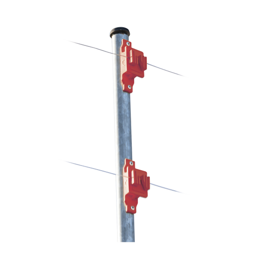 Aislador de Paso color Rojo reforzado para cercos eléctricos, resistente al clima extremoso