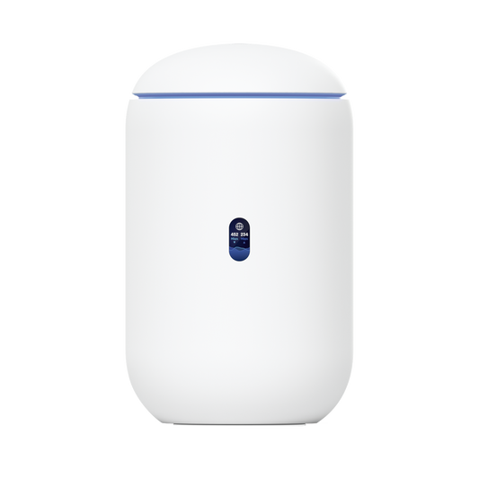 UniFi Dream Router con WiFi 6, 4 puertos LAN Gigabit de los cuales 2 son POE 802.3af. Todas las aplicaciones UniFi preinstaladas. Pantalla LCD