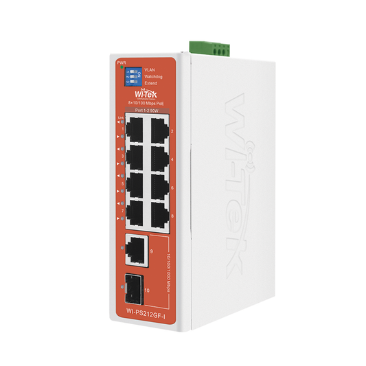 Switch Semi-Industrial / No administrable / 8 puertos 10/100 PoE af/at/bt / 1 puerto Gigabit RJ45 Uplink / 1 puerto SFP Uplink / Presupuesto PoE 110 Watts /